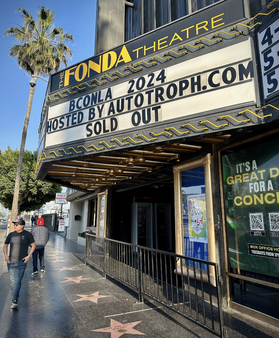 Photo of the fonda theatre showing the BCON LA sold out sign