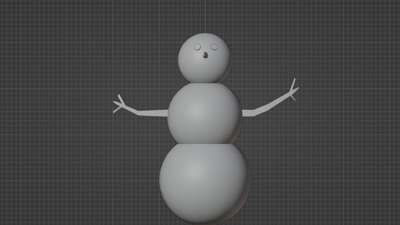 A simple rendering of a snowman within the Blender viewport
