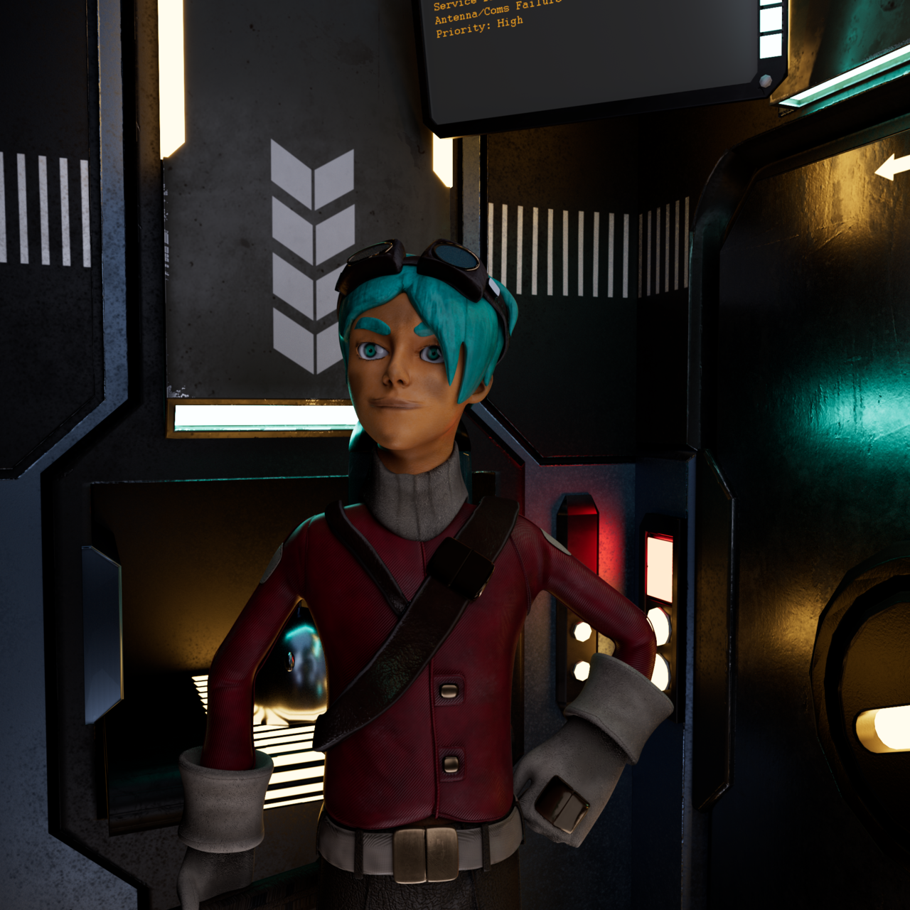 Mechanic in sci-fi room - CG Cookie